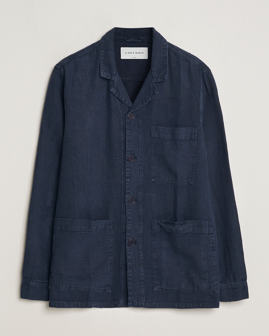 Herre | Jakker | A Day's March | Banagher Linen Overshirt Navy