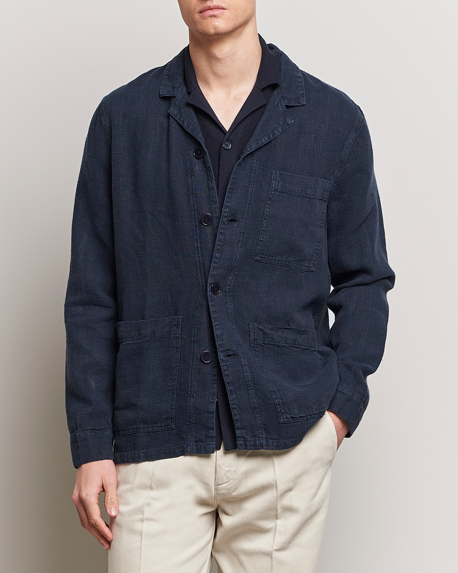 Herre |  | A Day's March | Bangher Linen Overshirt Navy