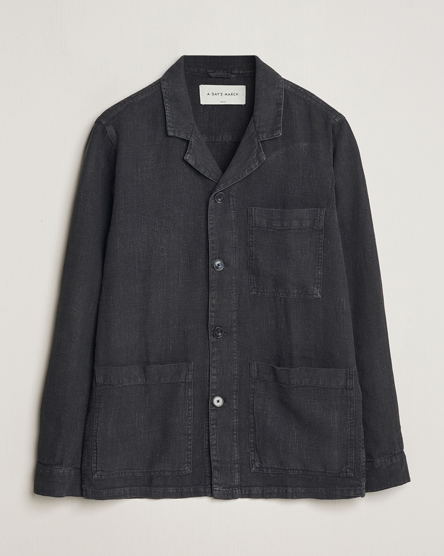 Herre | Skjorter | A Day's March | Bangher Linen Overshirt Black