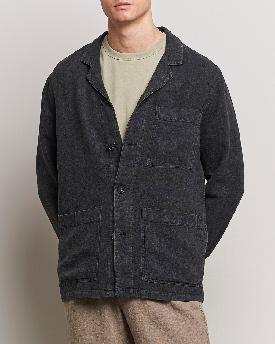 Herre | Casual | A Day's March | Bangher Linen Overshirt Black