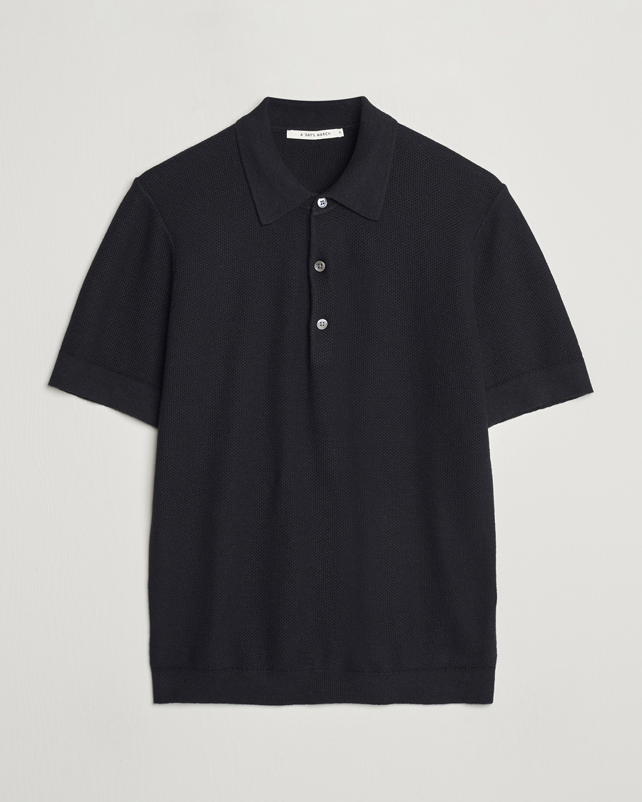 Herre | Pikéer | A Day's March | Rosehall Popcorn Stitch Polo Black