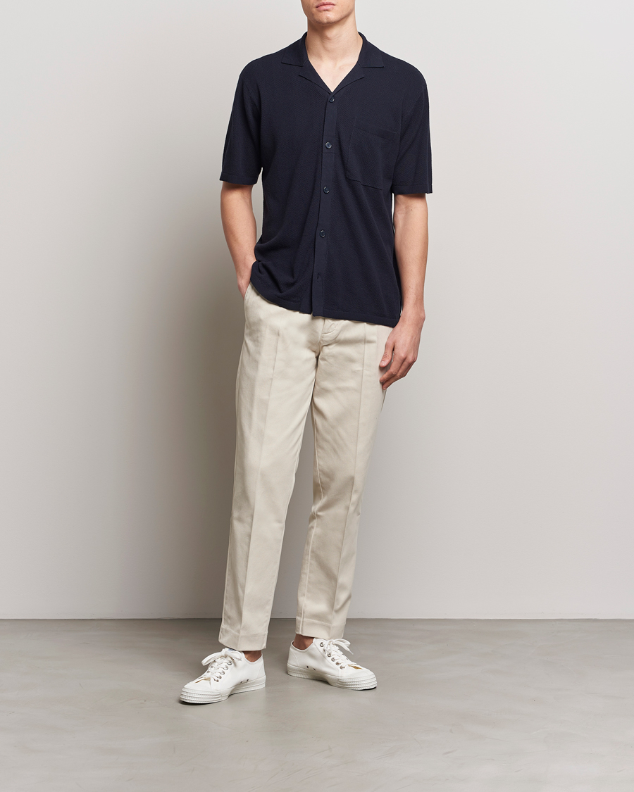 Herre | Skjorter | A Day's March | Yamu Knitted Herringbone Shirt Navy