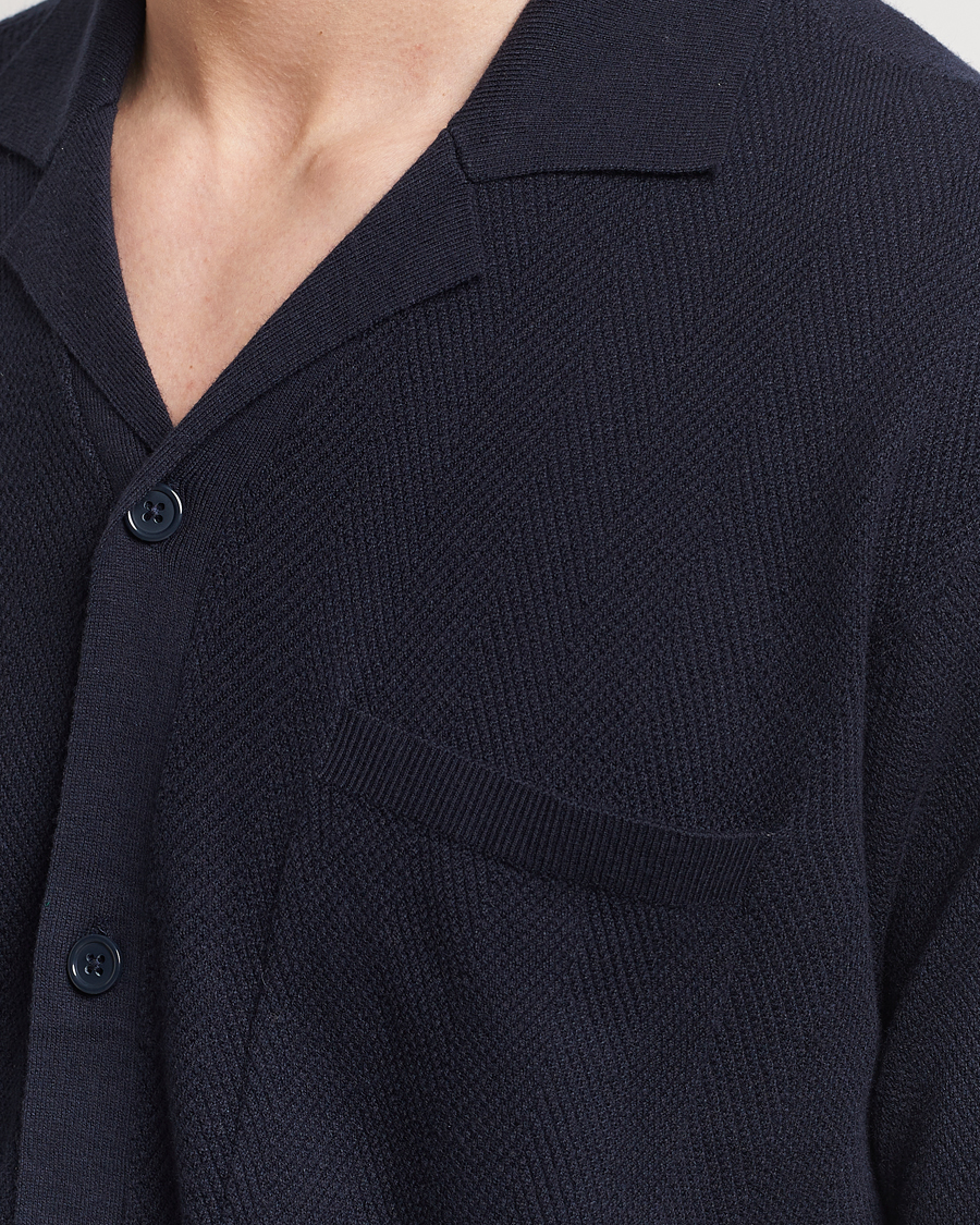 Herre | Skjorter | A Day's March | Yamu Knitted Herringbone Shirt Navy