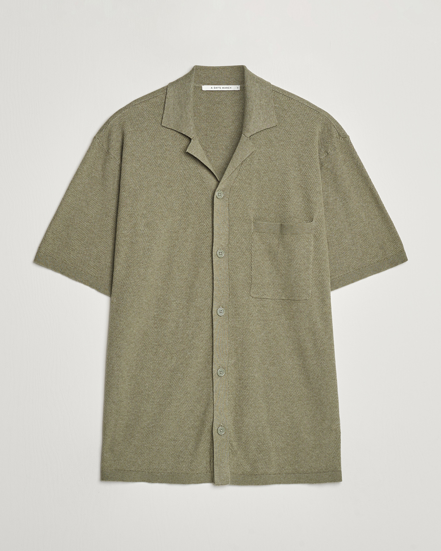 Herre | Skjorter | A Day's March | Yamu Knitted Herringbone Shirt Olive