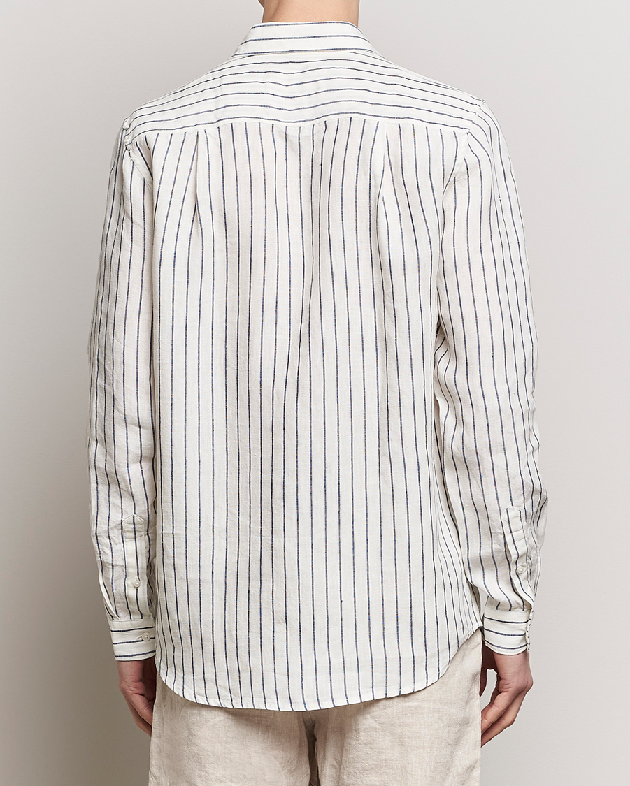 Herre | Skjorter | A Day's March | Abu Striped Linen Shirt White/Navy