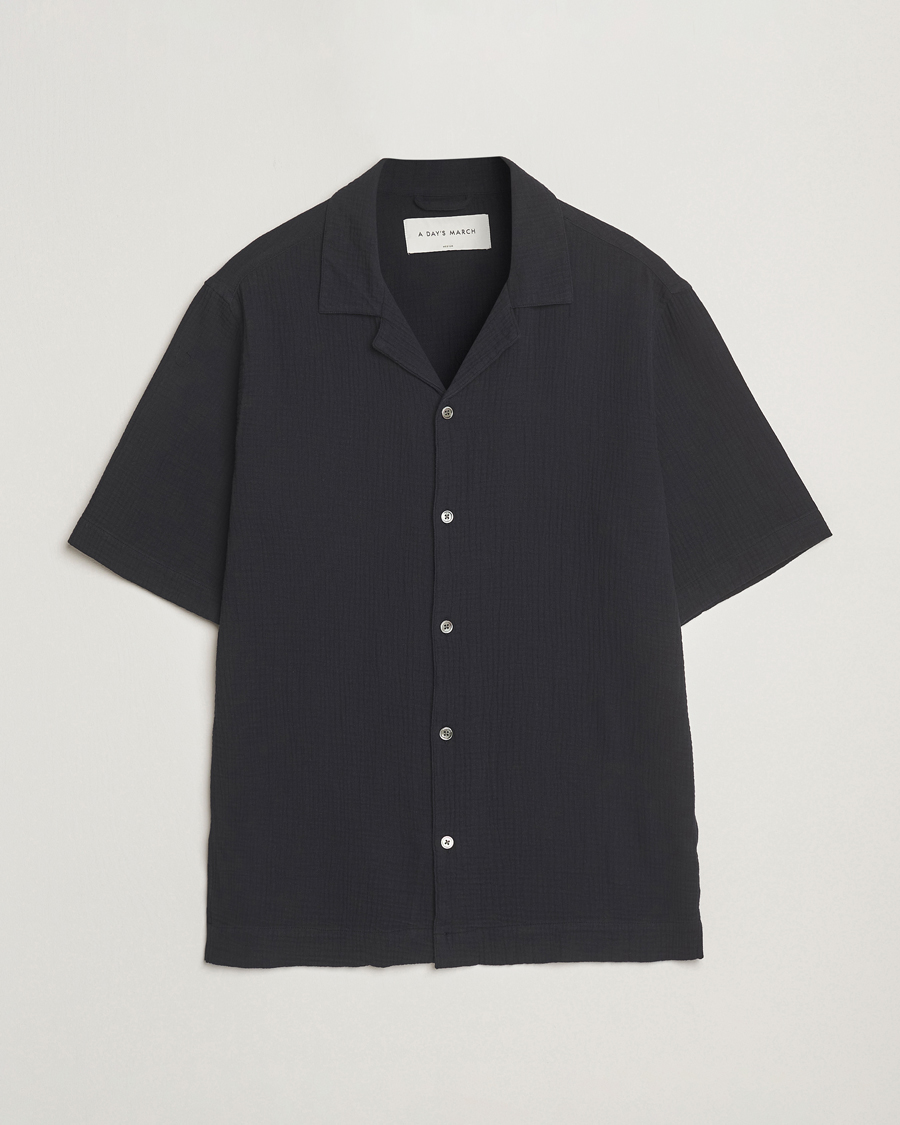 Herre | Skjorter | A Day's March | Clapton Structured Cotton Shirt Off Black