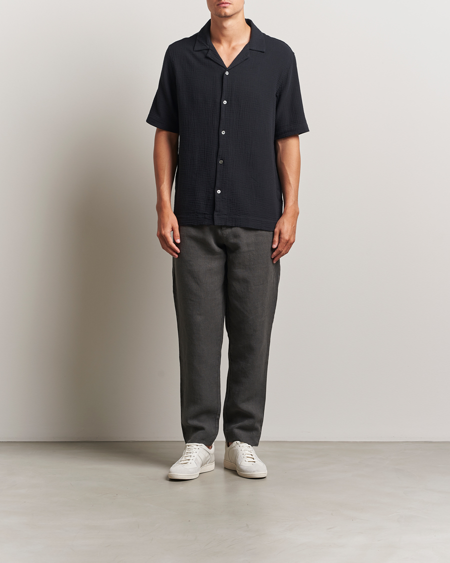 Herre | Skjorter | A Day's March | Clapton Structured Cotton Shirt Off Black