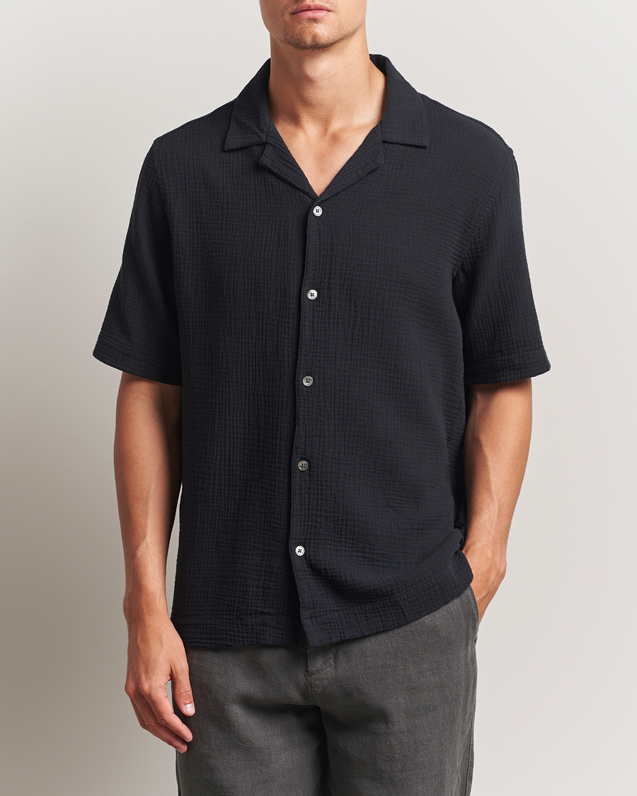 Herre | Skjorter | A Day's March | Clapton Structured Cotton Shirt Off Black