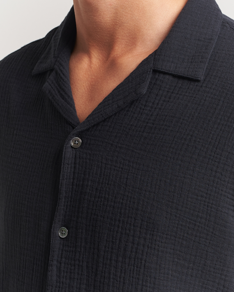 Herre | Skjorter | A Day's March | Clapton Structured Cotton Shirt Off Black