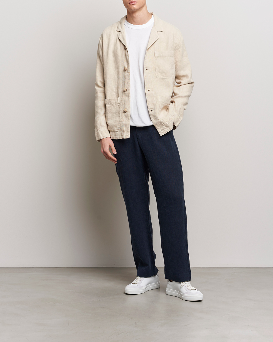 Herre | Bukser | A Day's March | Tamiat Drawstring Linen Trousers Navy
