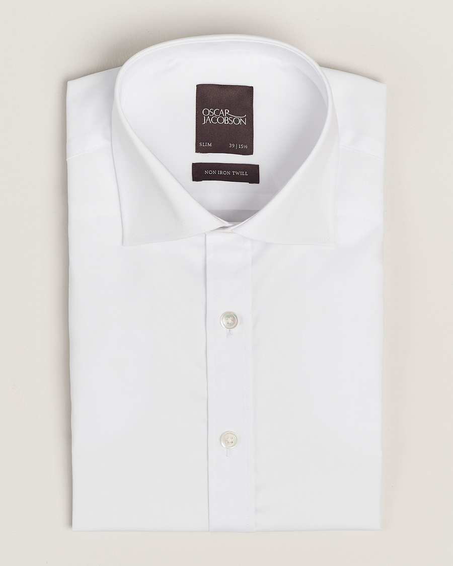 Herre | Skjorter | Oscar Jacobson | Slim Fit Cut Away Non Iron Twill Optical White