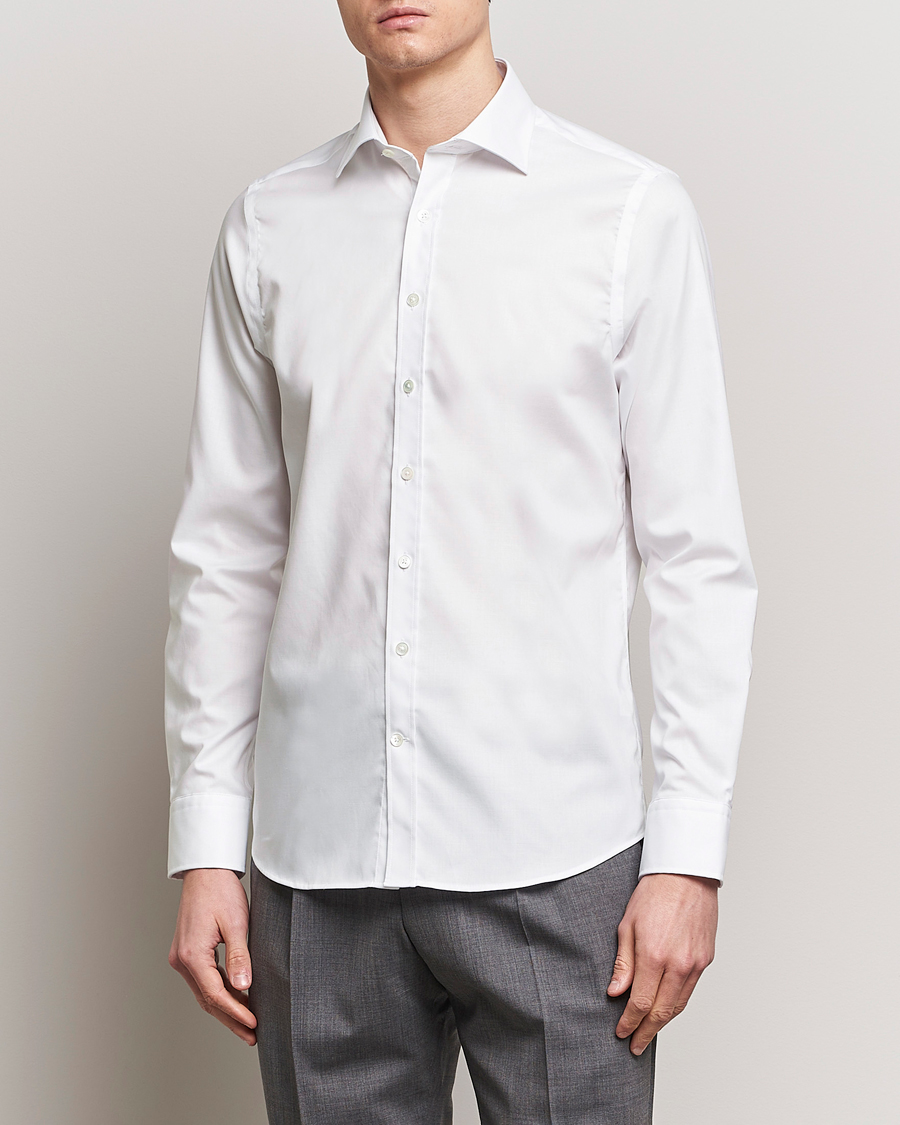 Herre | Skjorter | Oscar Jacobson | Slim Fit Cut Away Non Iron Twill Optical White