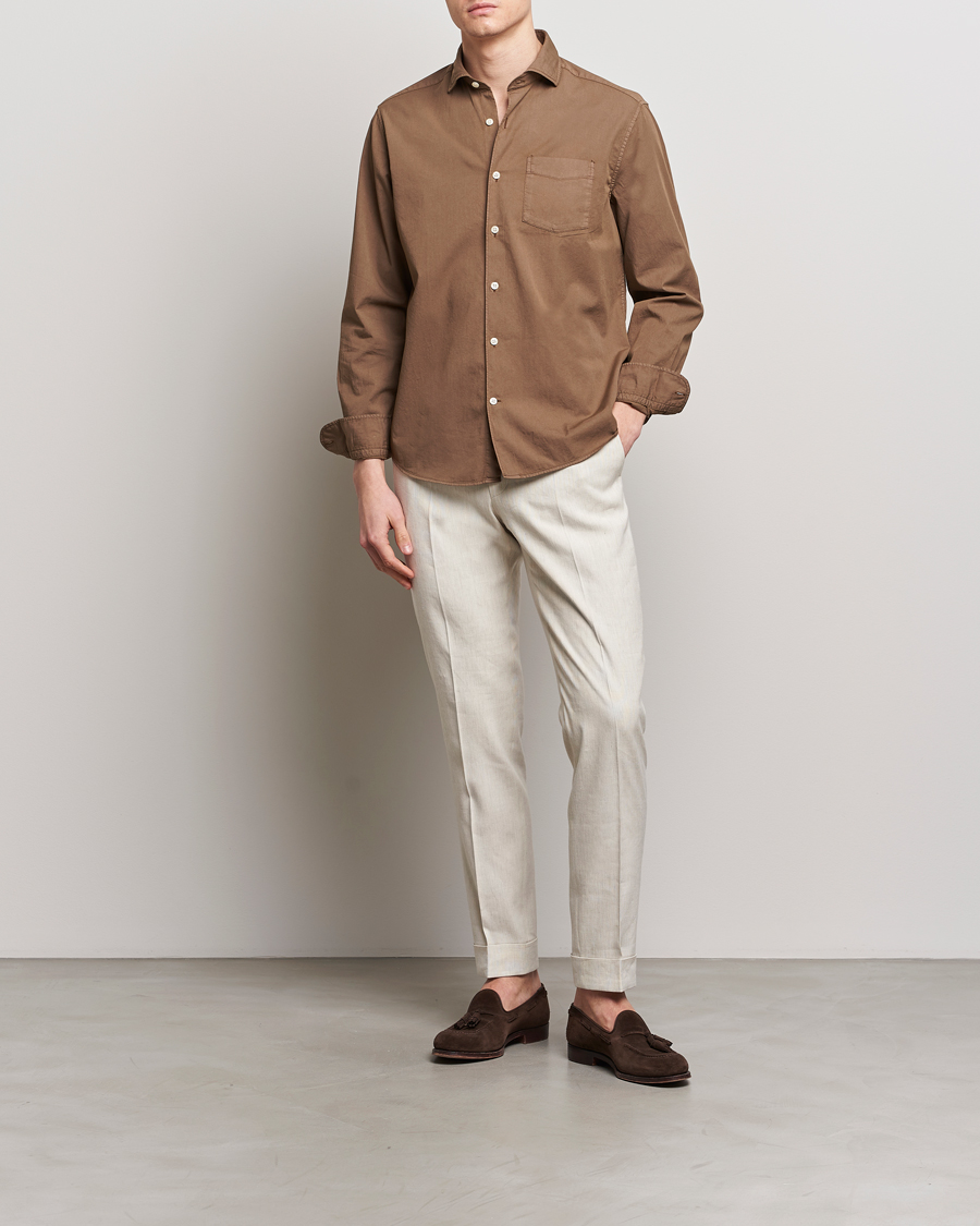 Herre | Skjorter | Oscar Jacobson | Reg Fit Wide Spread C GD Twill Light Army Green
