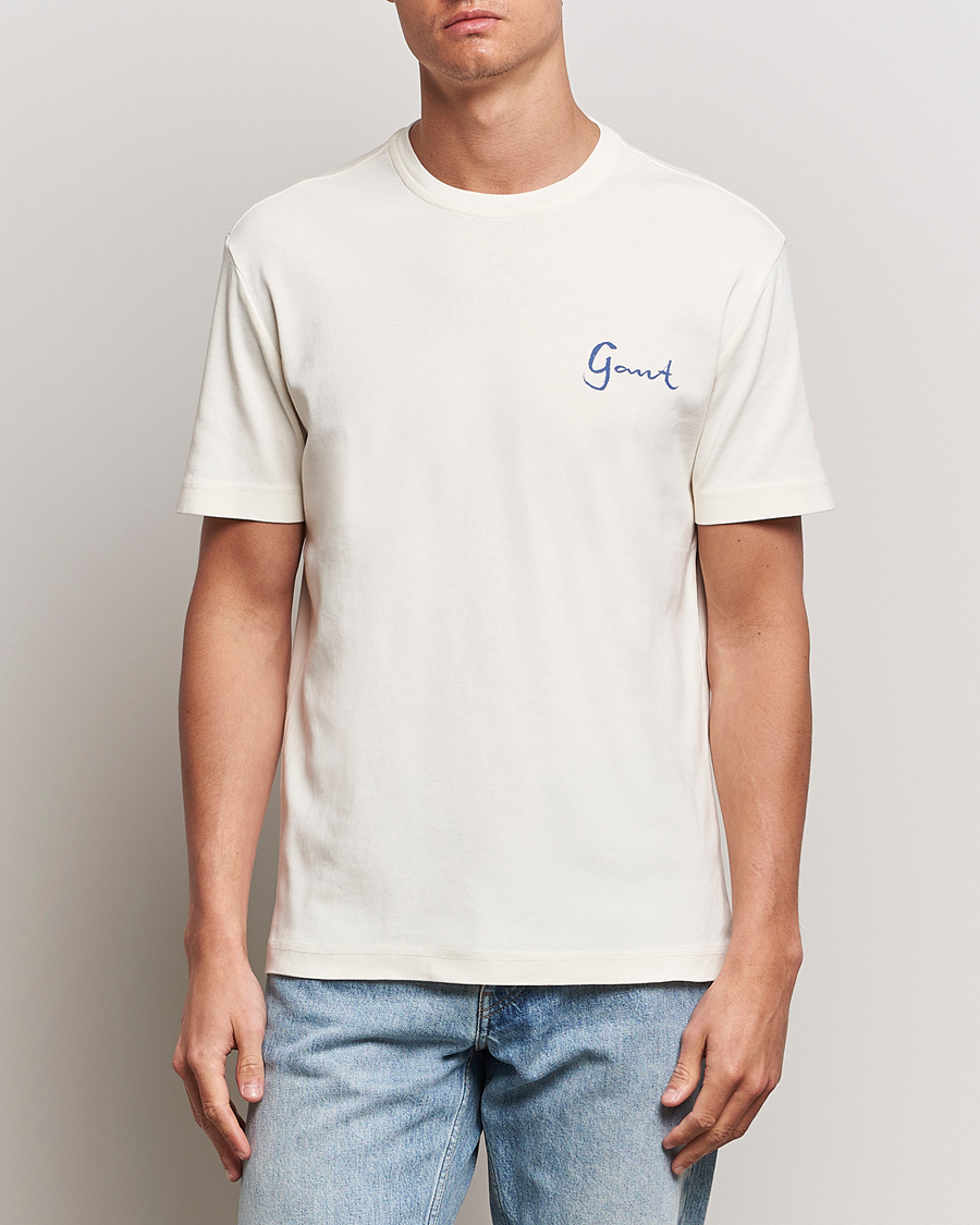Herre | Hvite t-shirts | GANT | Graphic Printed T-Shirt Cream