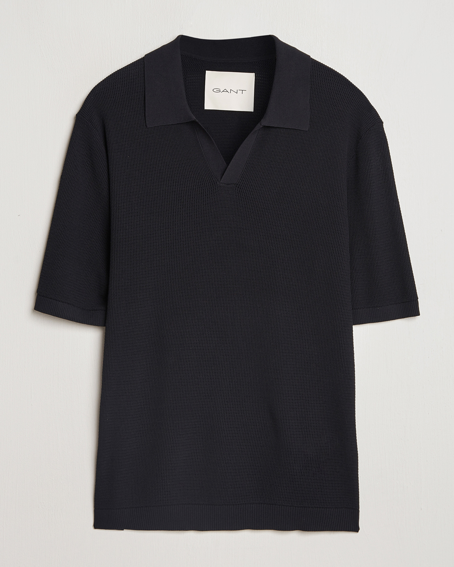 Herre | Pikéer | GANT | Open Knit Short Sleeve Polo Black