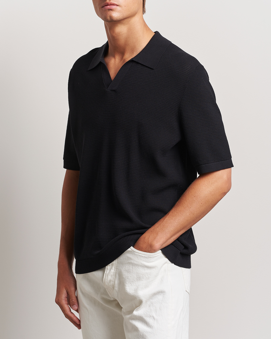 Herre | Pikéer | GANT | Open Knit Short Sleeve Polo Black