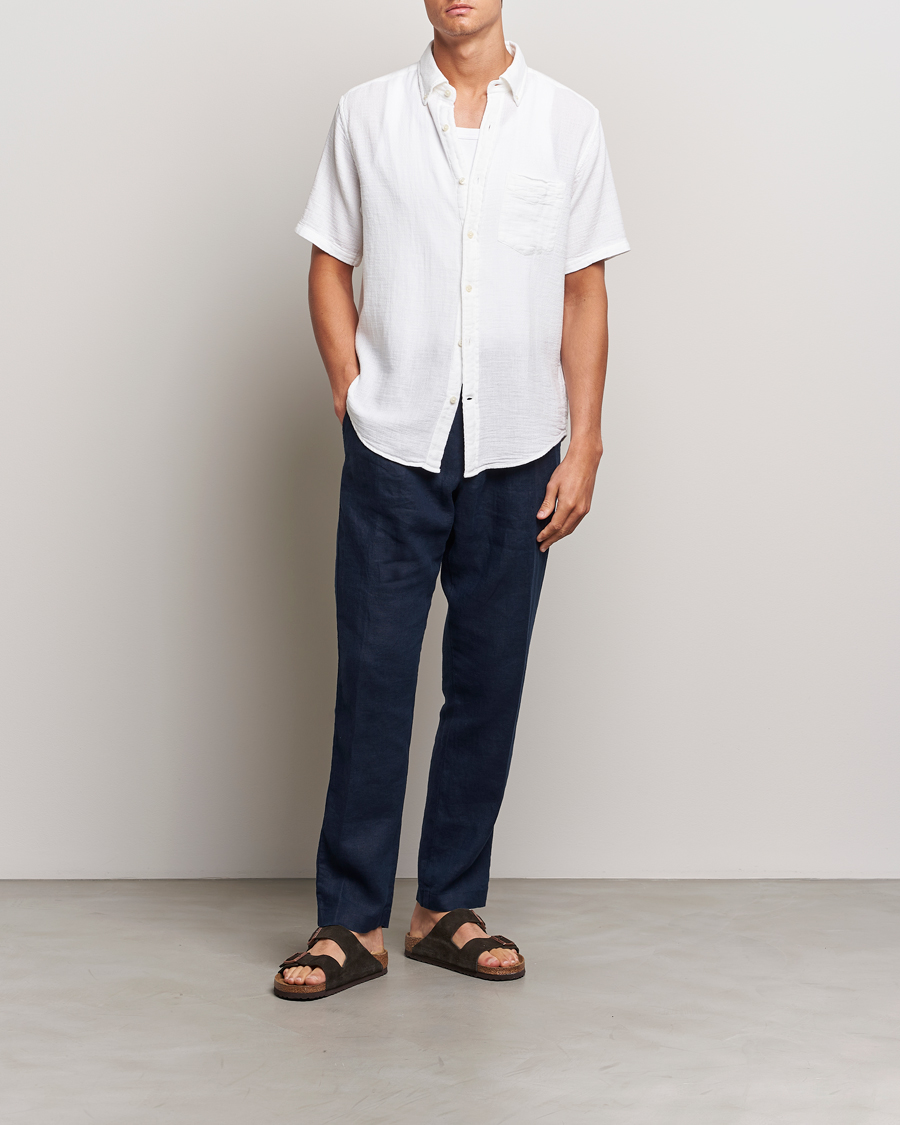 Herre | Skjorter | Gant | Cotton/Linen Texture Short Sleeve Shirt White