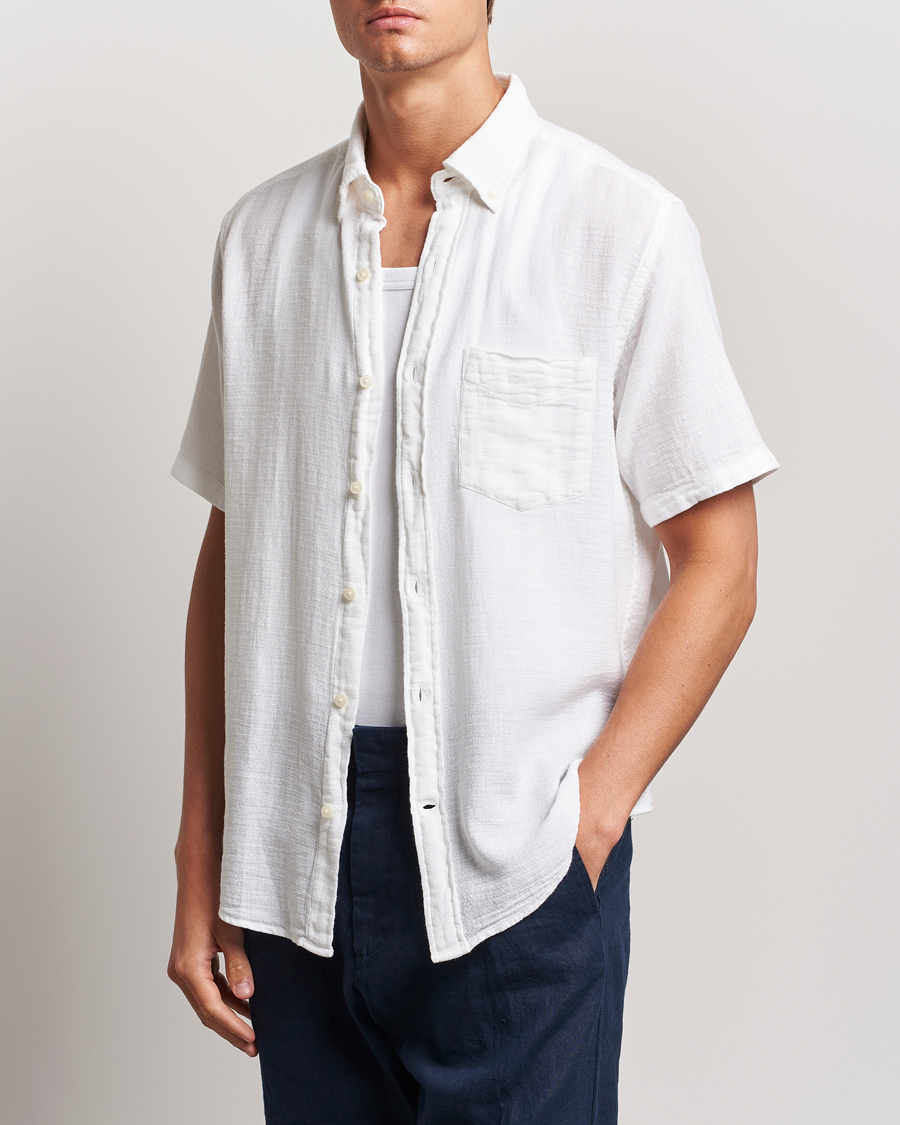 Herre | Skjorter | Gant | Cotton/Linen Texture Short Sleeve Shirt White