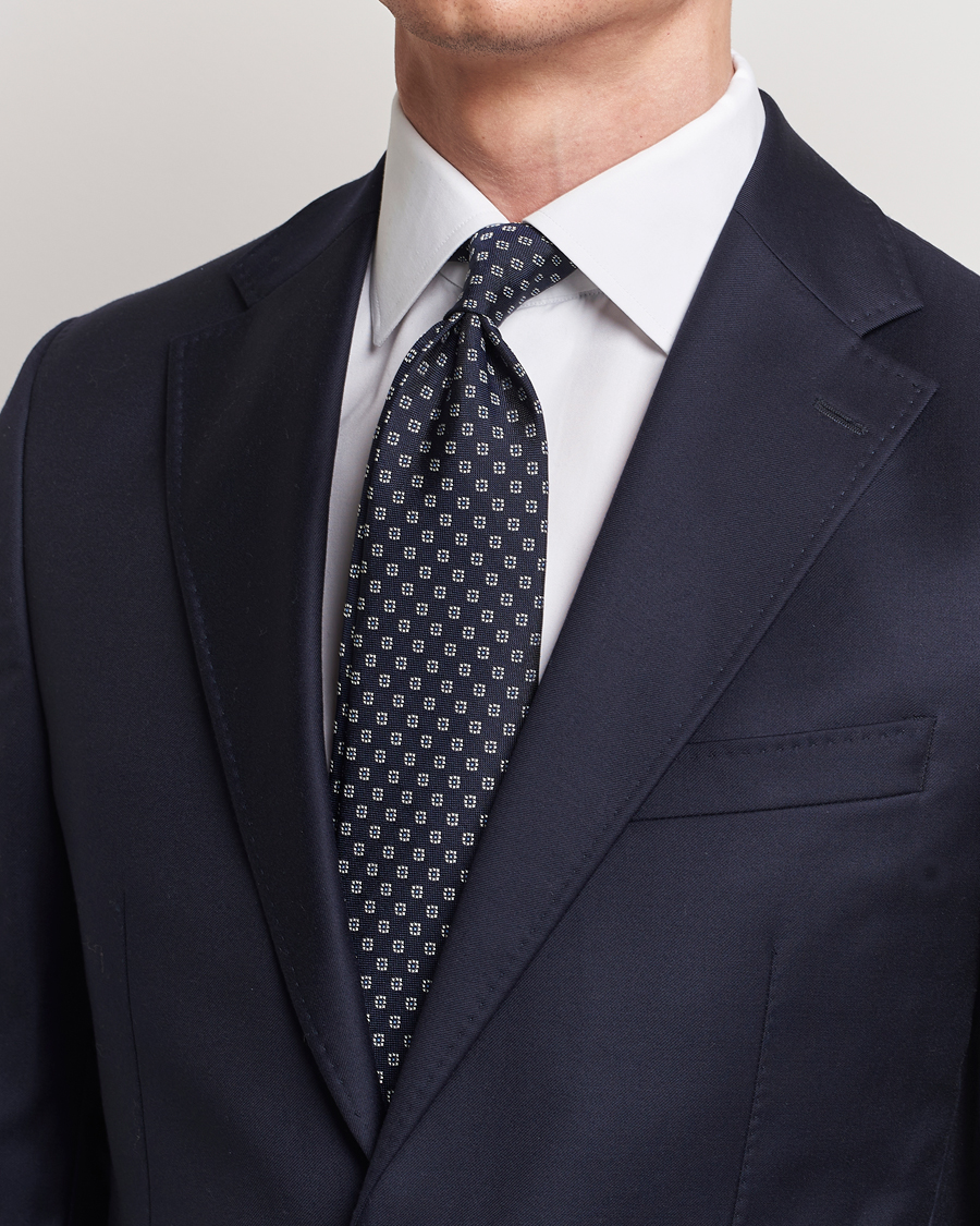 Herre | E. Marinella 3-Fold Jacquard Silk Tie Navy | E. Marinella | 3-Fold Jacquard Silk Tie Navy