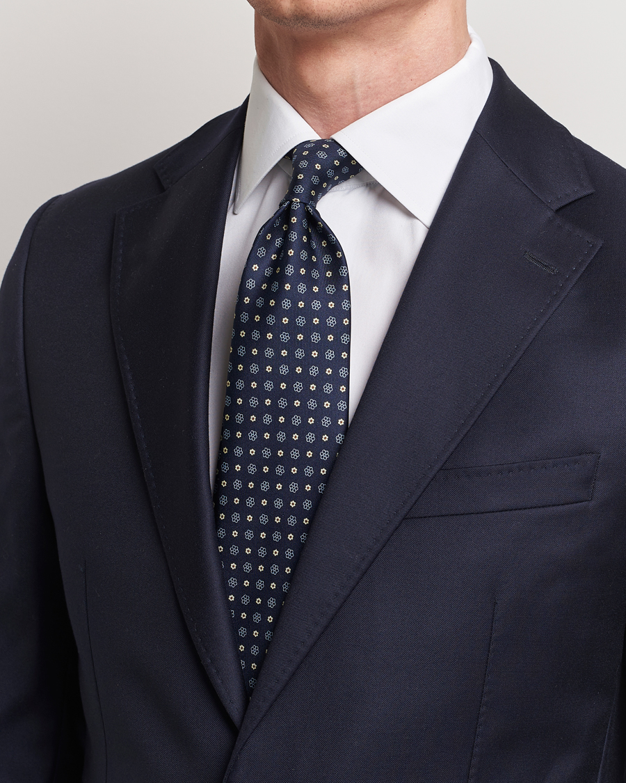 Herre | Slips | E. Marinella | 3-Fold Printed Silk Tie Navy