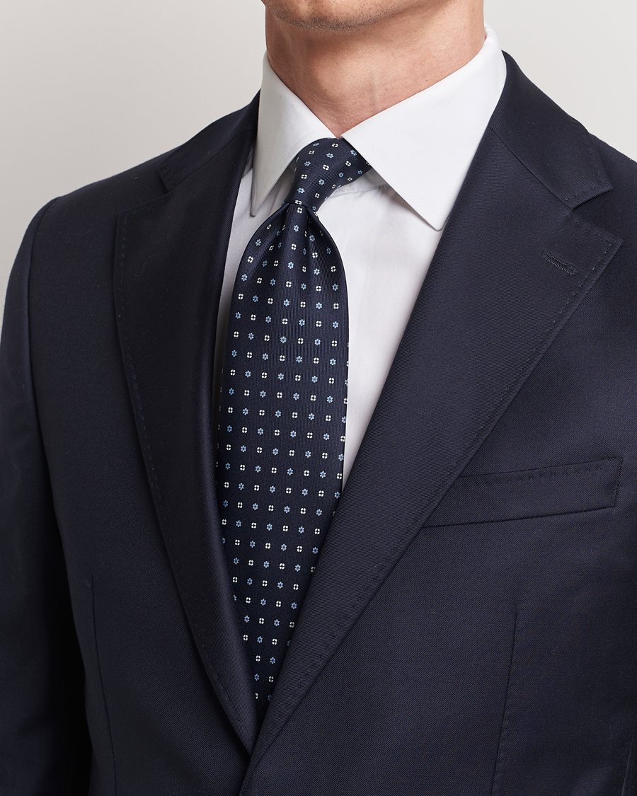 Herre | E. Marinella | E. Marinella | 3-Fold Printed Silk Tie Navy