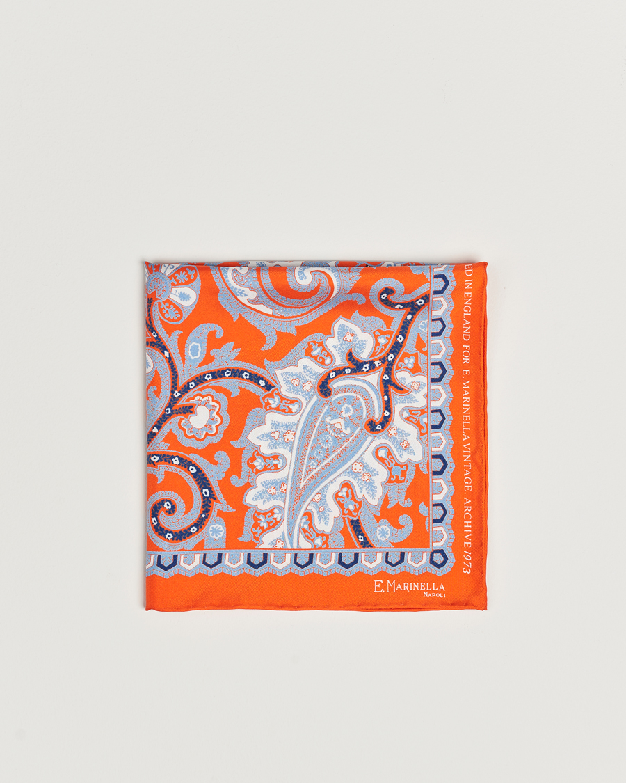 Herre | Lommetørklær | E. Marinella | Archive Printed Silk Pocket Square Orange