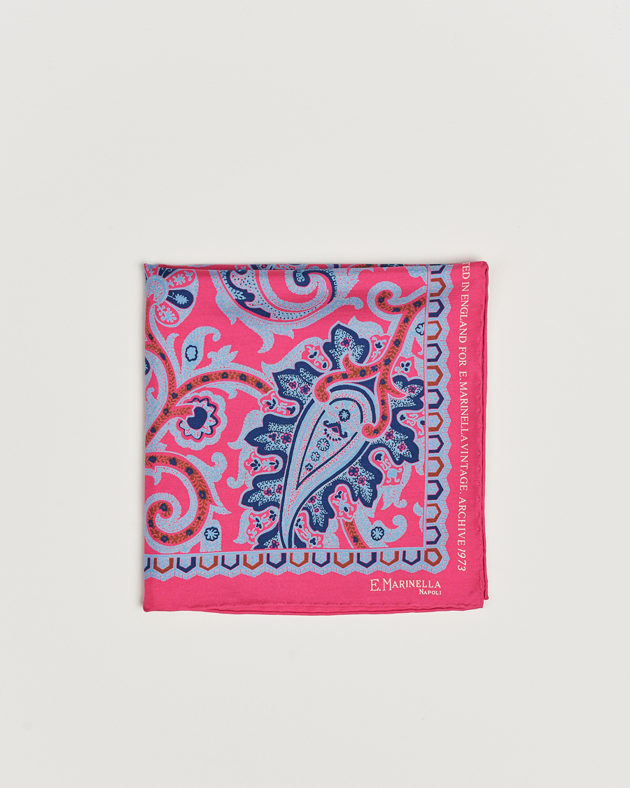 Herre | E. Marinella Archive Printed Silk Pocket Square Pink | E. Marinella | Archive Printed Silk Pocket Square Pink