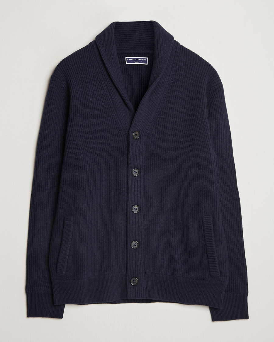 Herre | Gensere | Charles Tyrwhitt | Chunky Merino Shawl Neck Cardigan Navy