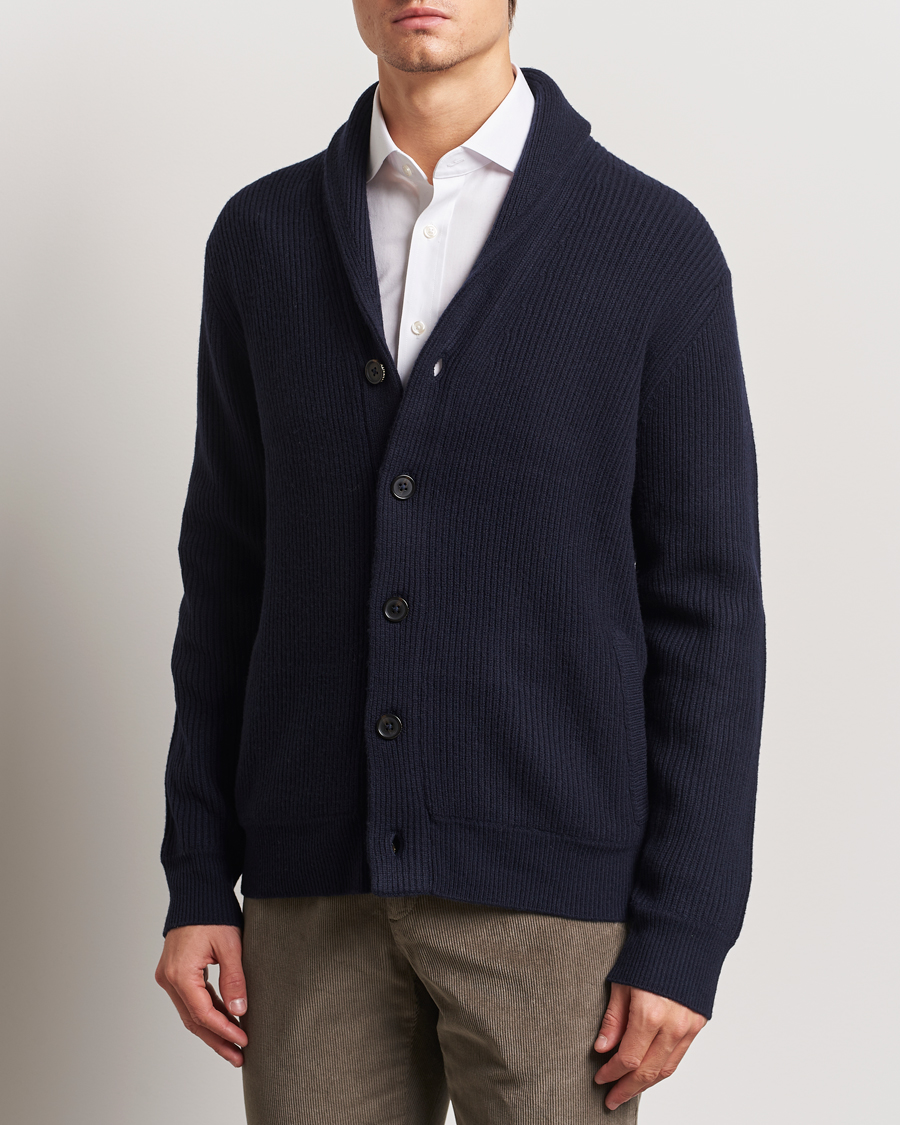 Herre | Gensere | Charles Tyrwhitt | Chunky Merino Shawl Neck Cardigan Navy