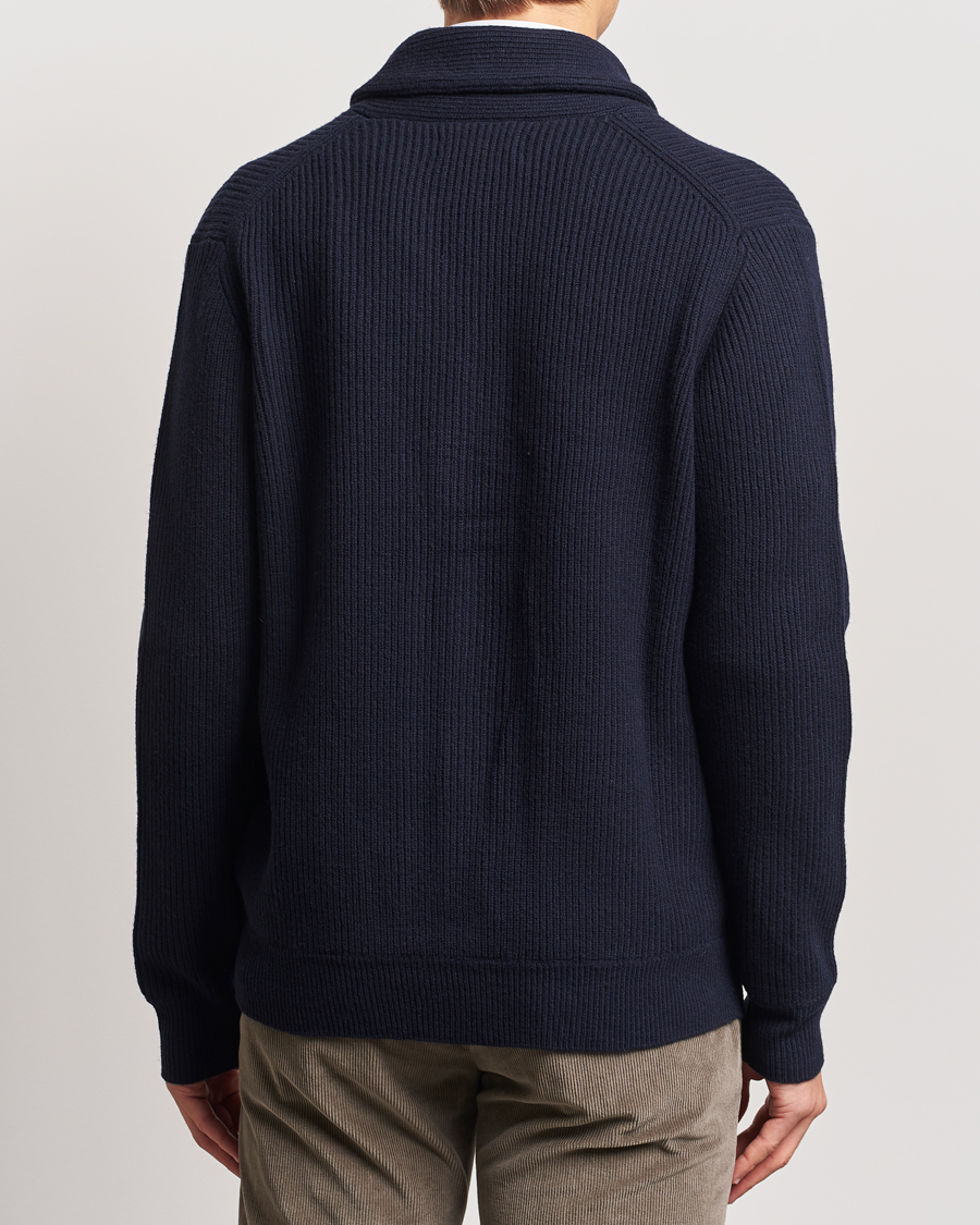 Herre | Gensere | Charles Tyrwhitt | Chunky Merino Shawl Neck Cardigan Navy