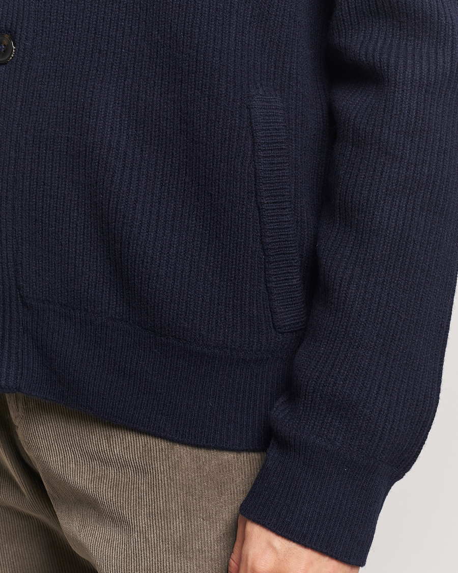 Herre | Gensere | Charles Tyrwhitt | Chunky Merino Shawl Neck Cardigan Navy