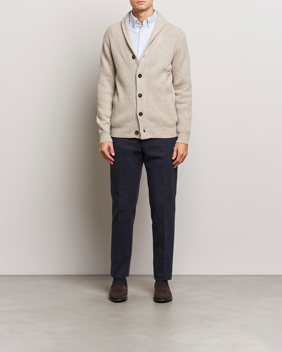 Herre | Gensere | Charles Tyrwhitt | Chunky Merino Shawl Neck Cardigan Oatmeal