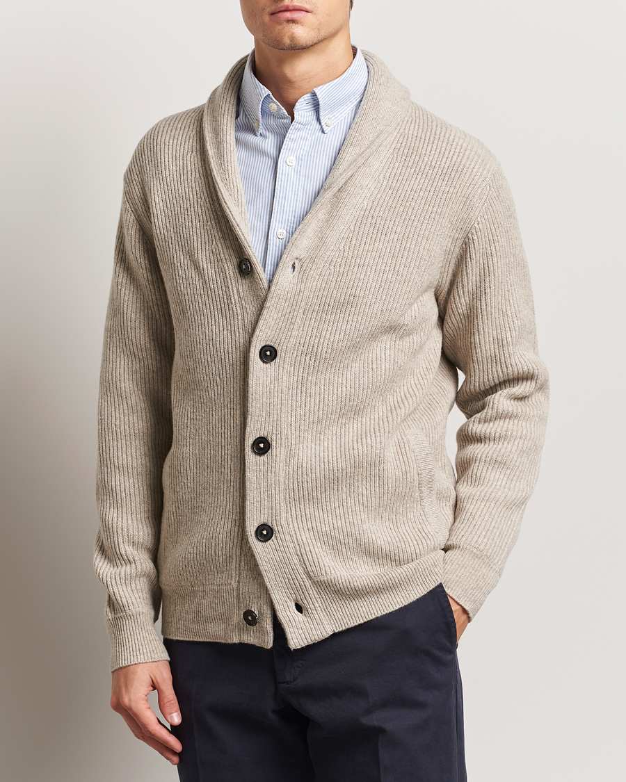Herre | Gensere | Charles Tyrwhitt | Chunky Merino Shawl Neck Cardigan Oatmeal