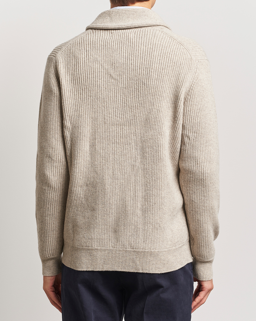 Herre | Gensere | Charles Tyrwhitt | Chunky Merino Shawl Neck Cardigan Oatmeal