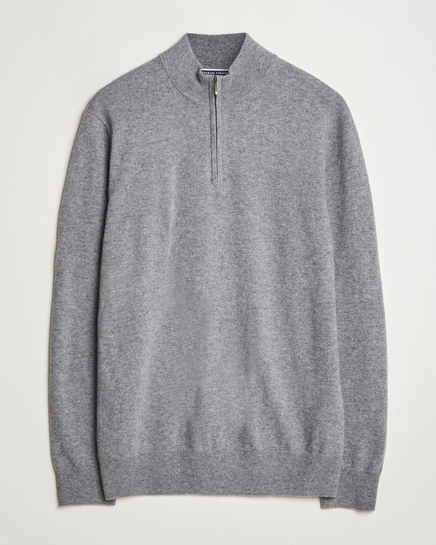 Herre | Gensere | Charles Tyrwhitt | Pure Cashmere Zip Neck Jumper Grey