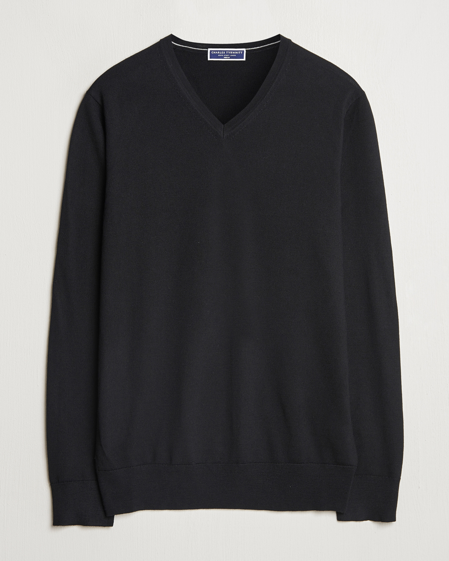 Herre | Gensere | Charles Tyrwhitt | Pure Merino V-Neck Jumper Black