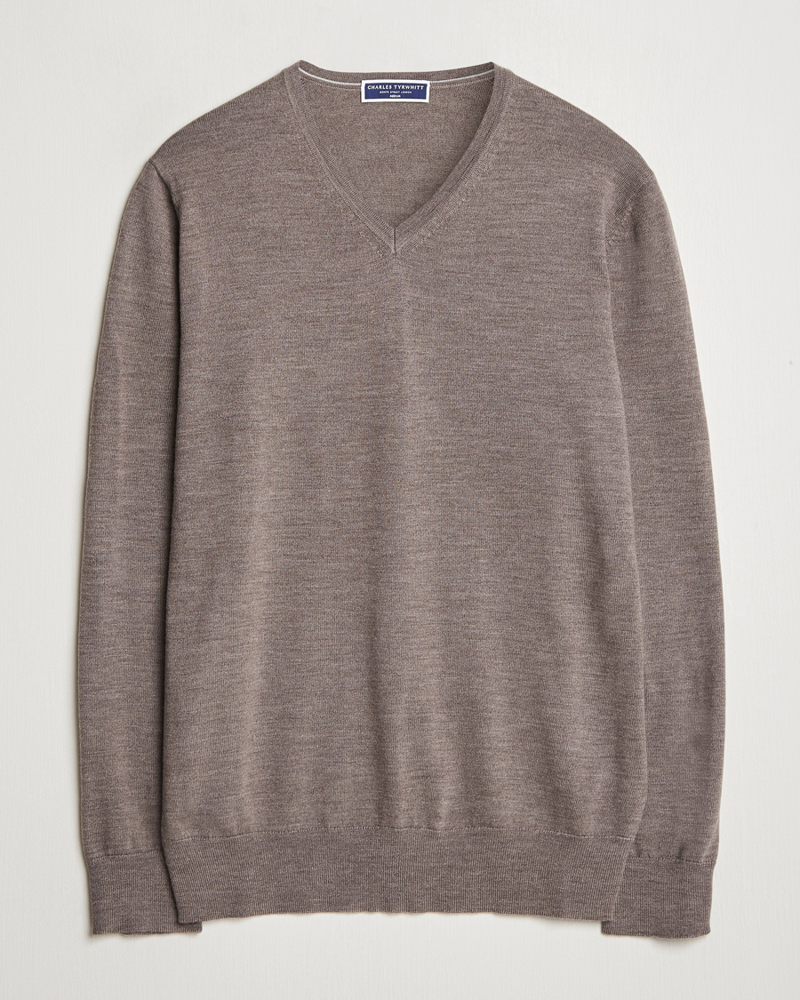 Herre | Gensere | Charles Tyrwhitt | Pure Merino V-Neck Jumper Mocha