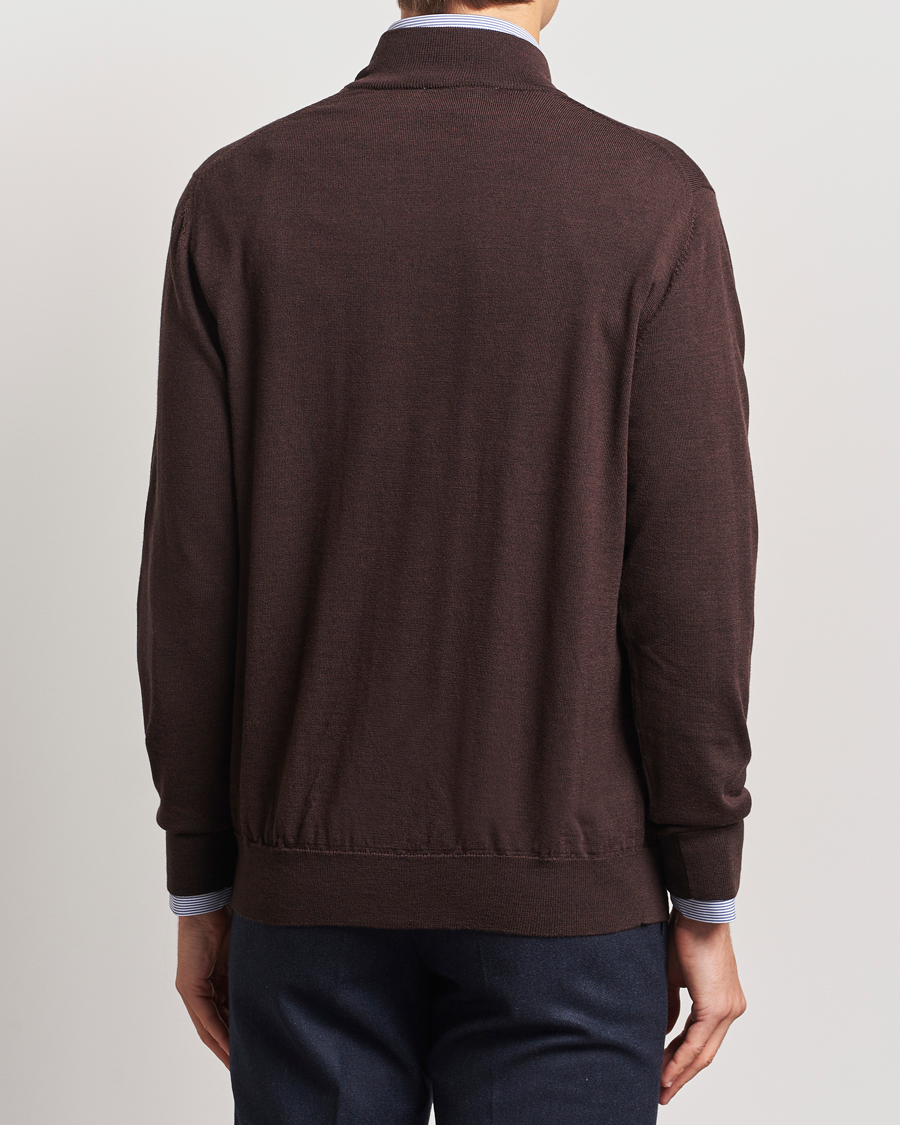 Herre | Gensere | Charles Tyrwhitt | Pure Merino Zip Neck Jumper Chocolate Brown