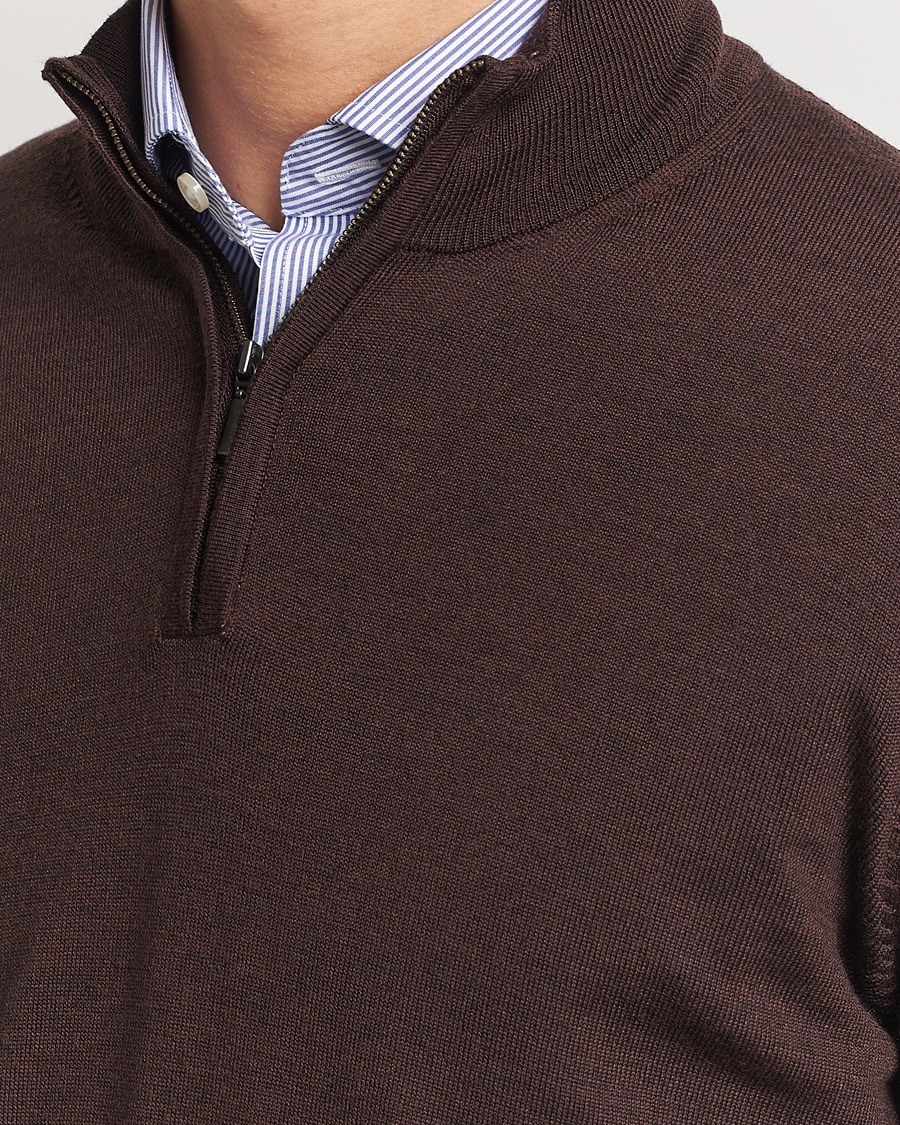 Herre | Gensere | Charles Tyrwhitt | Pure Merino Zip Neck Jumper Chocolate Brown