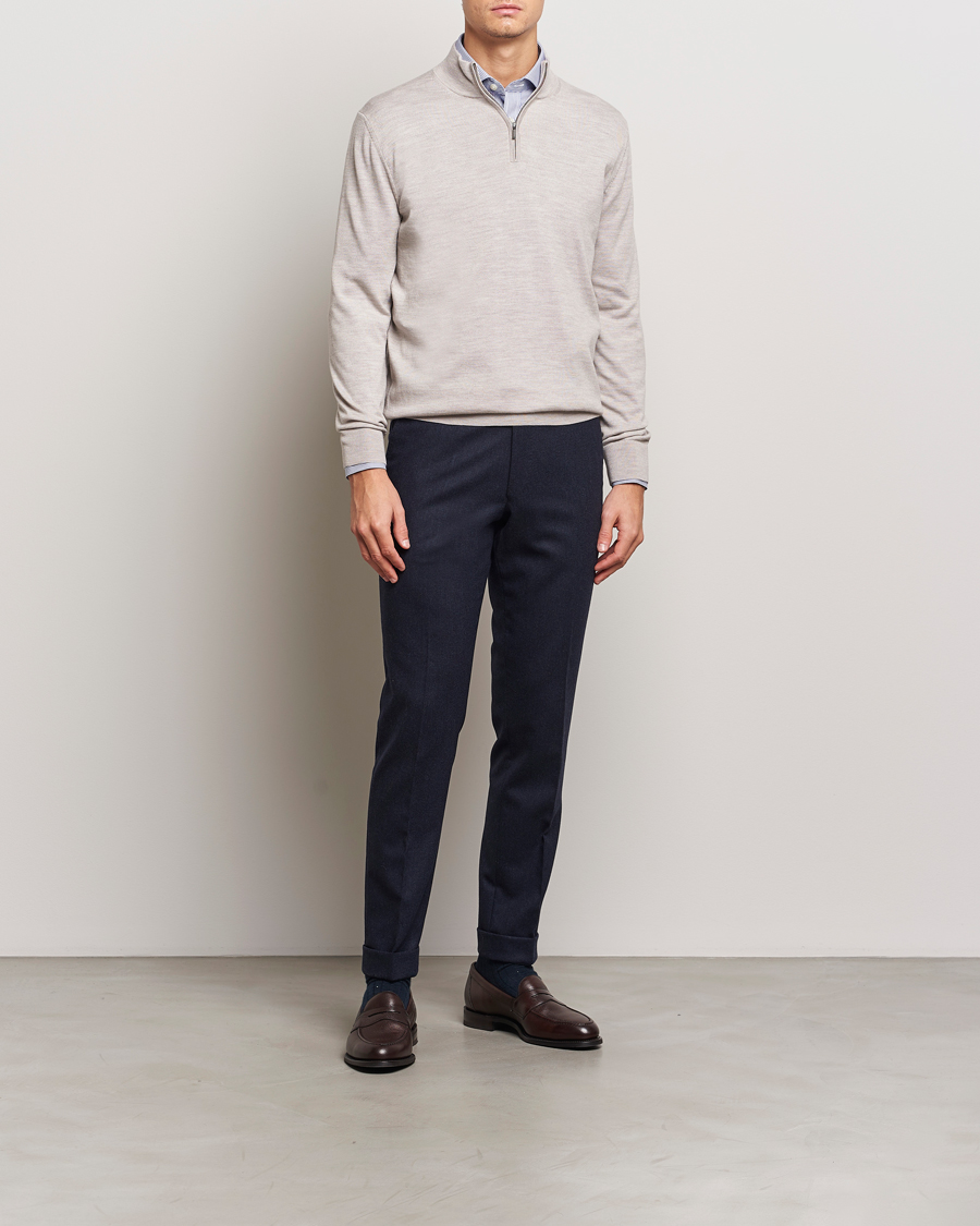 Herre | Gensere | Charles Tyrwhitt | Pure Merino Zip Neck Jumper Limestone