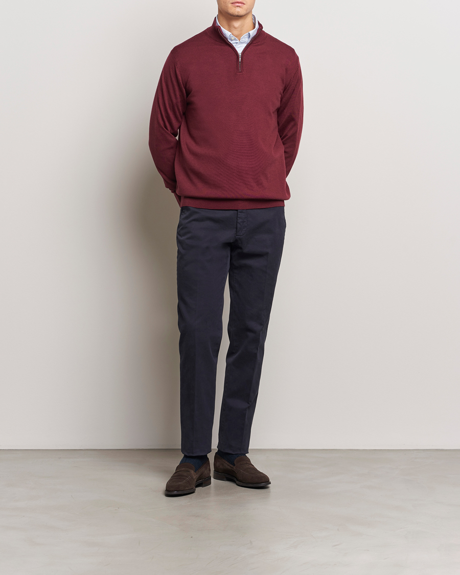 Herre | Gensere | Charles Tyrwhitt | Pure Merino Zip Neck Jumper Burgundy Red