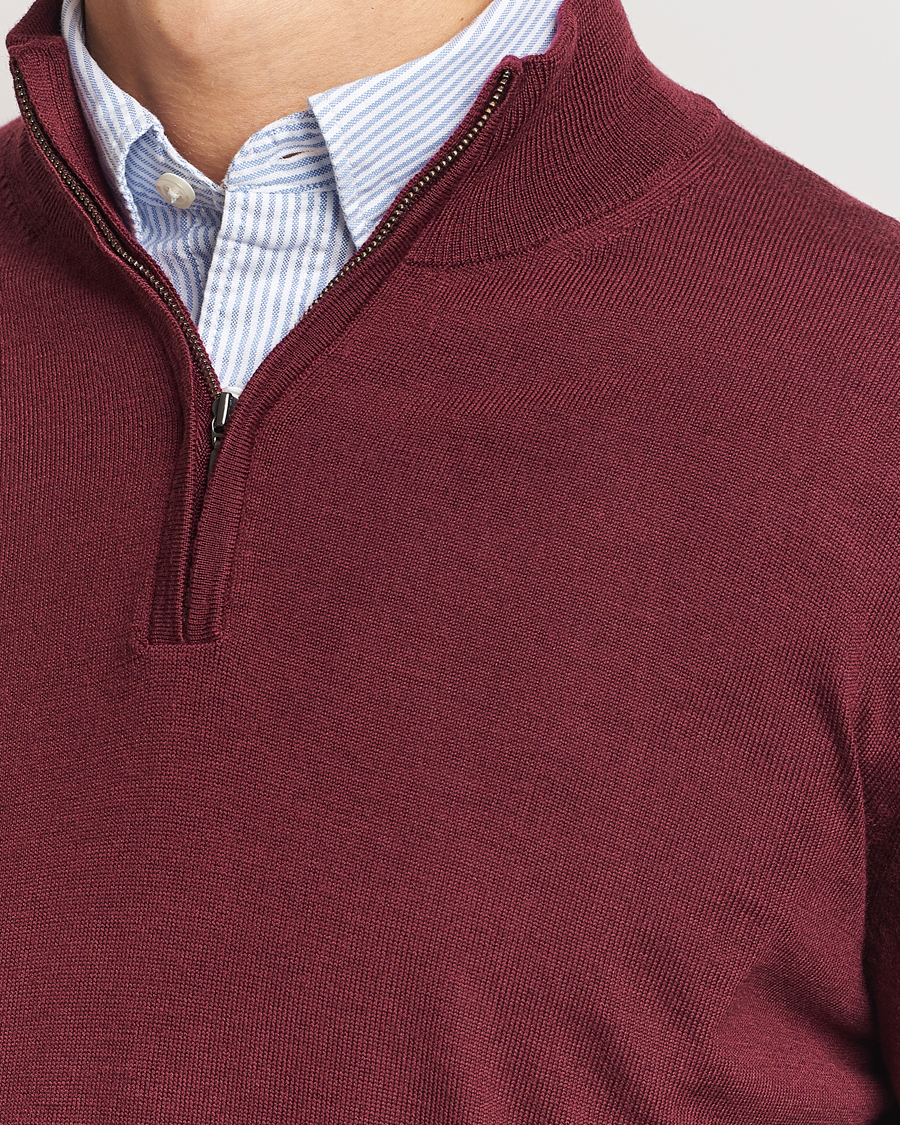 Herre | Gensere | Charles Tyrwhitt | Pure Merino Zip Neck Jumper Burgundy Red