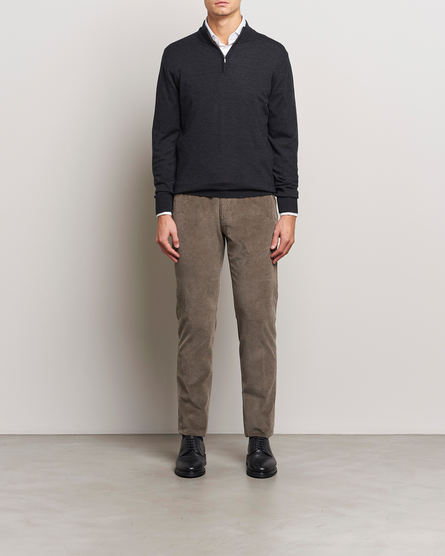 Herre | Gensere | Charles Tyrwhitt | Pure Merino Zip Neck Jumper Dark Charcoal