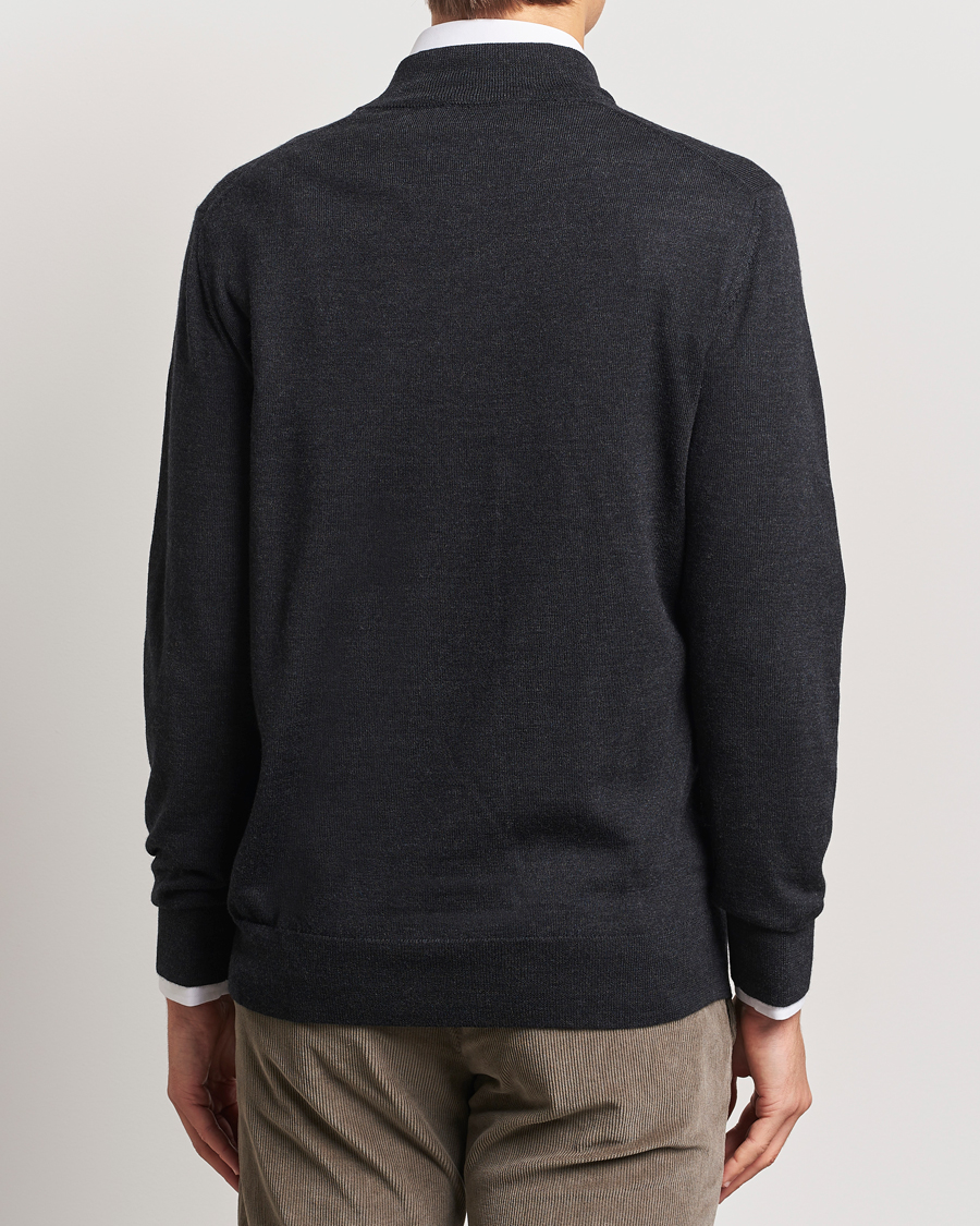 Herre | Gensere | Charles Tyrwhitt | Pure Merino Zip Neck Jumper Dark Charcoal