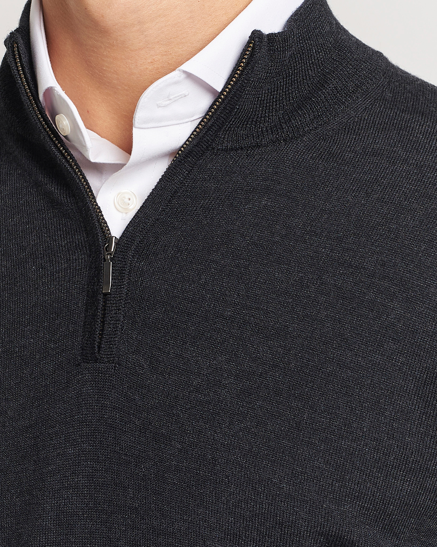 Herre | Gensere | Charles Tyrwhitt | Pure Merino Zip Neck Jumper Dark Charcoal