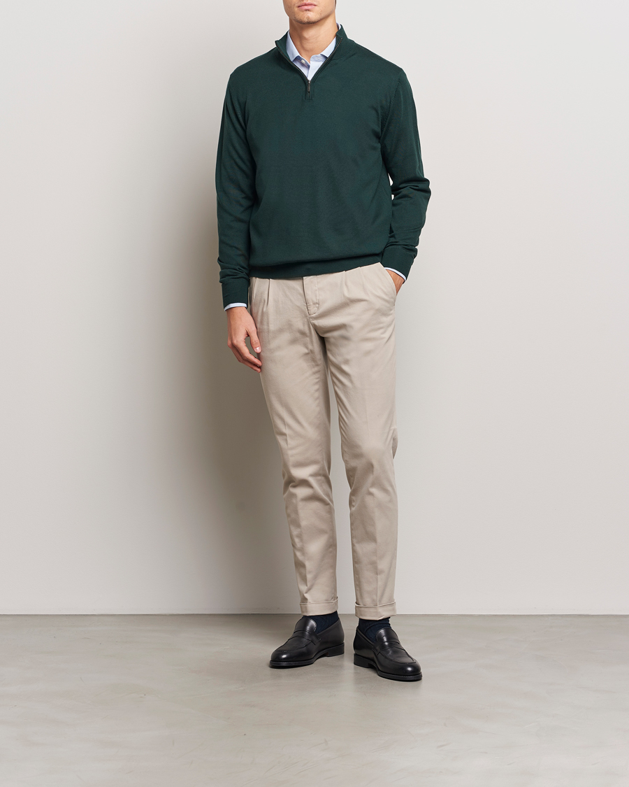 Herre | Gensere | Charles Tyrwhitt | Pure Merino Zip Neck Jumper Forest Green