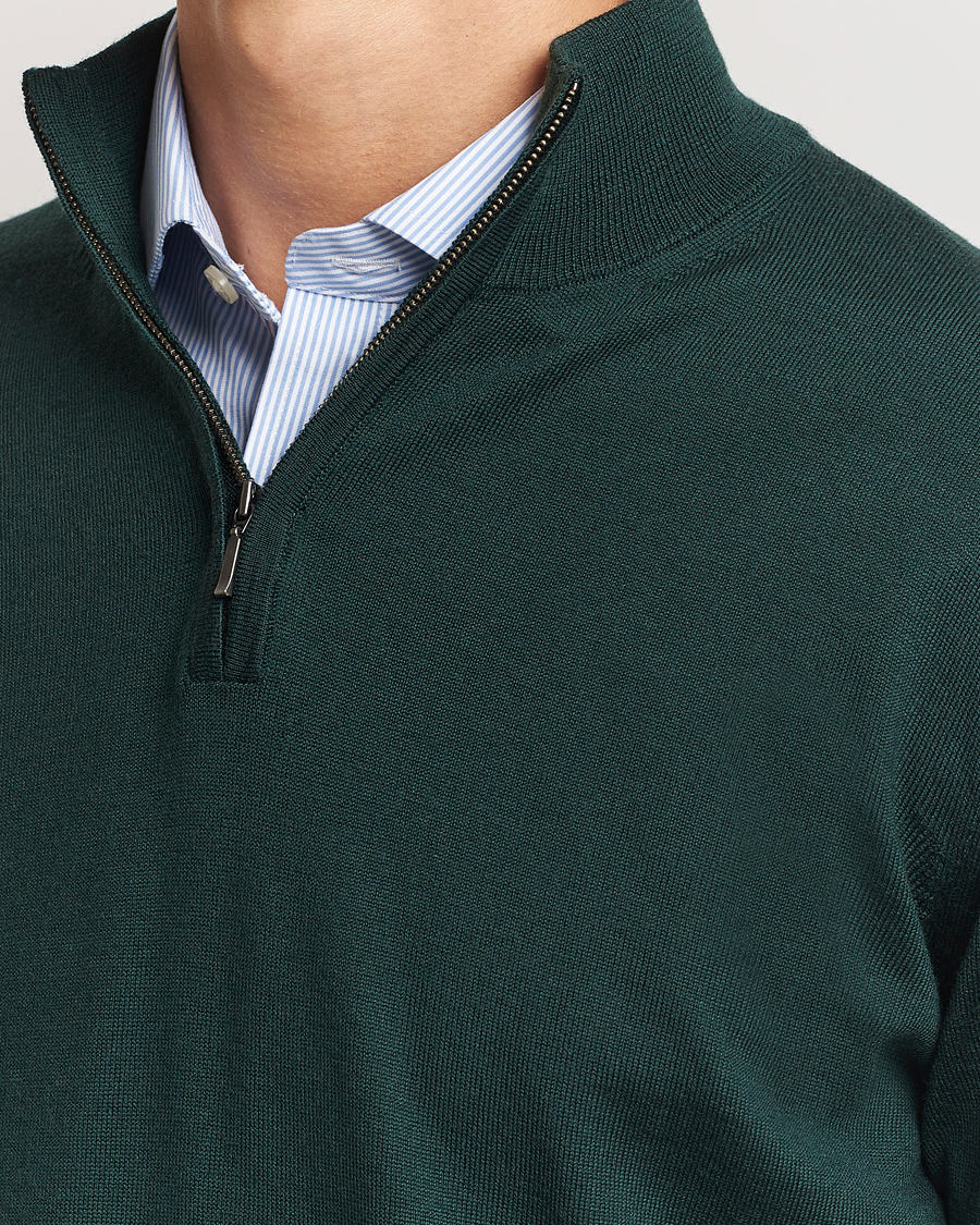 Herre | Gensere | Charles Tyrwhitt | Pure Merino Zip Neck Jumper Forest Green