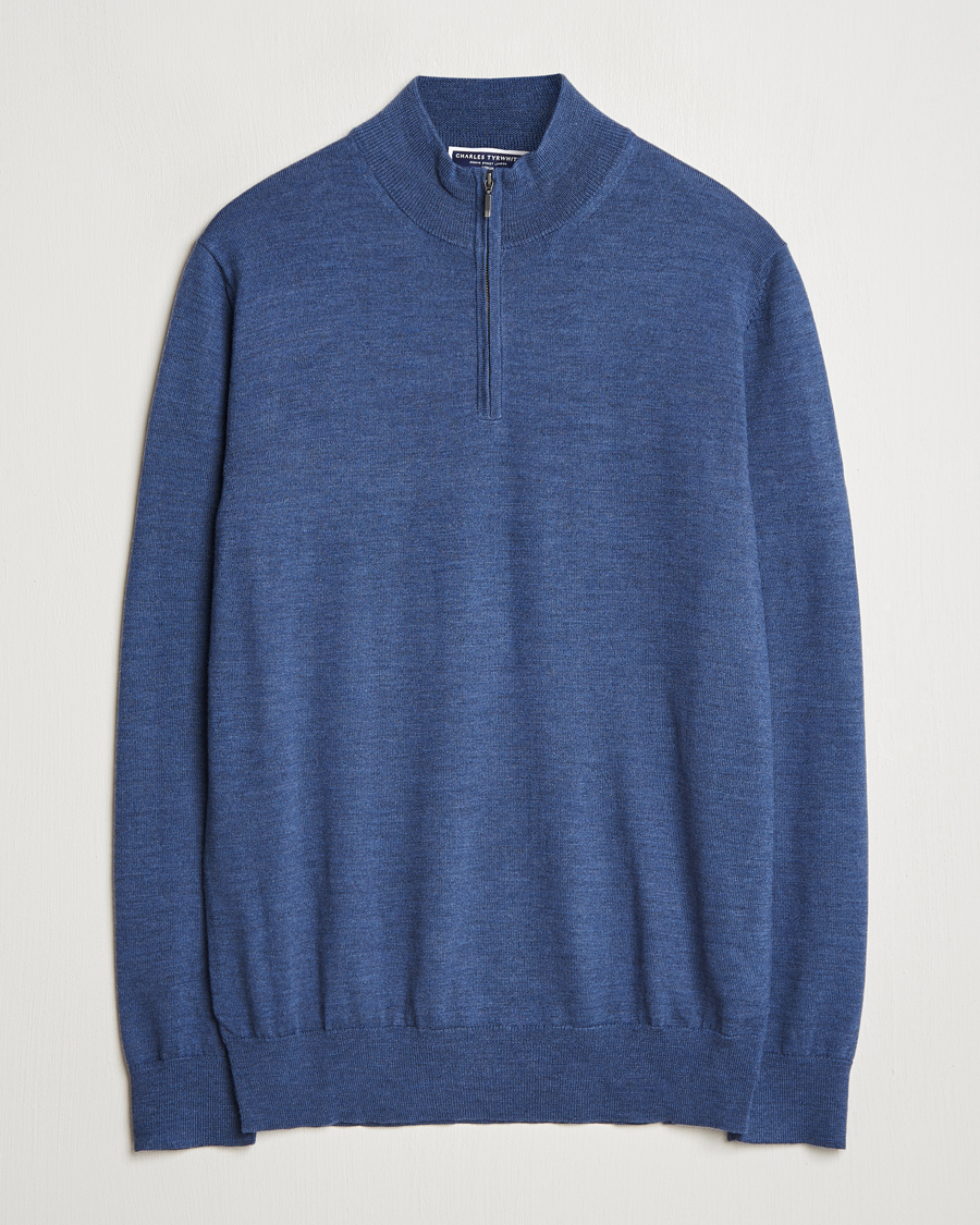 Herre | Gensere | Charles Tyrwhitt | Pure Merino Zip Neck Jumper Indigo Blue