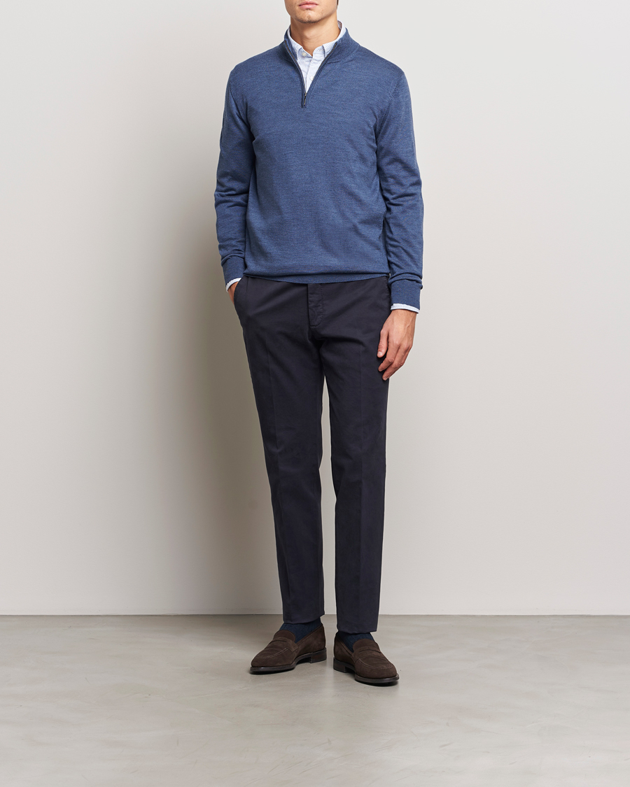 Herre | Gensere | Charles Tyrwhitt | Pure Merino Zip Neck Jumper Indigo Blue