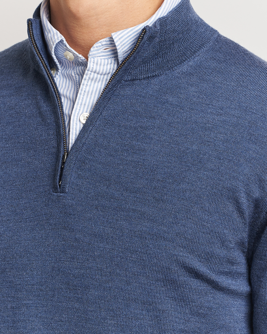 Herre | Gensere | Charles Tyrwhitt | Pure Merino Zip Neck Jumper Indigo Blue